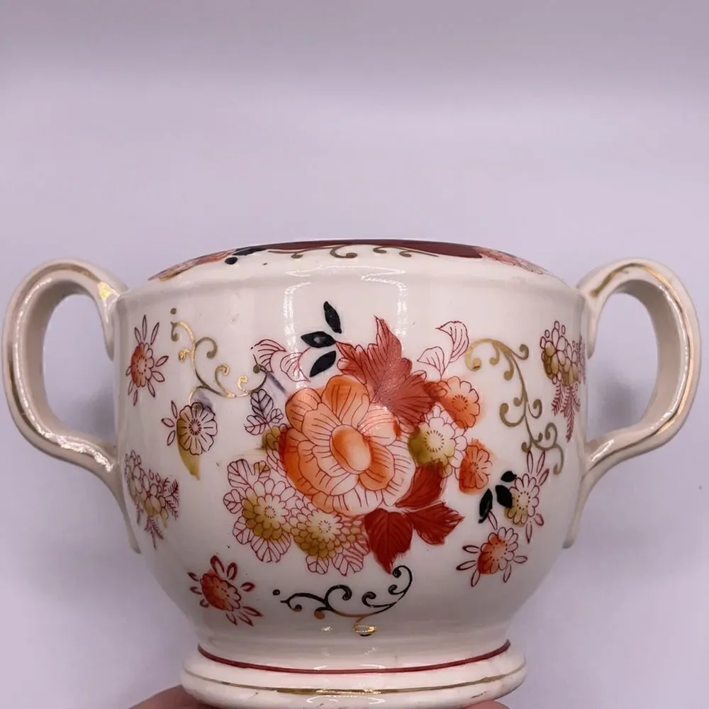 Vintage Japanese 1920’s Hand Floral Designed Porcelain Sugar Bowl